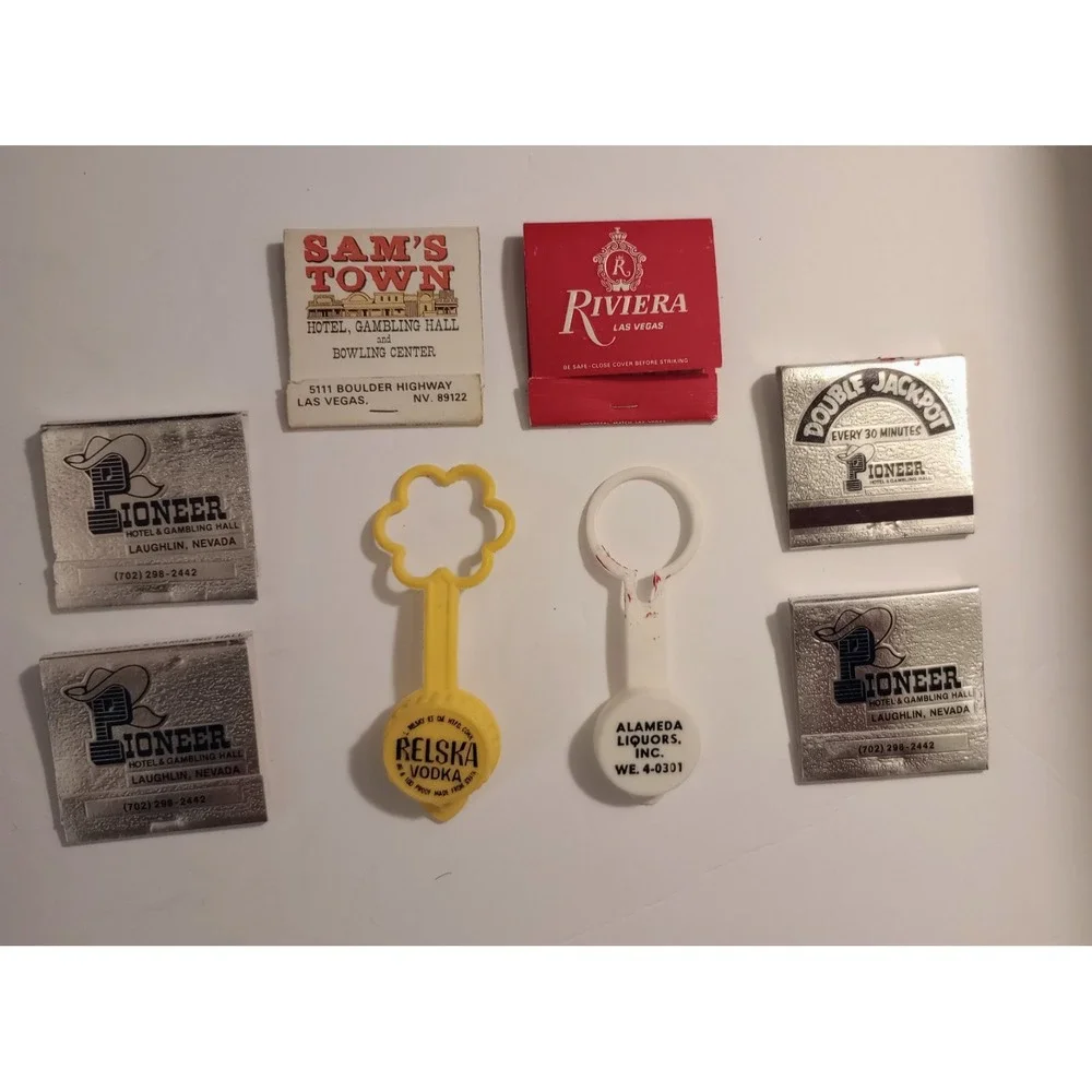 Vintage Nevada Matchbook Lot Pioneer Hotel Sam's Town Riviera NV + 2 Plastic Cap